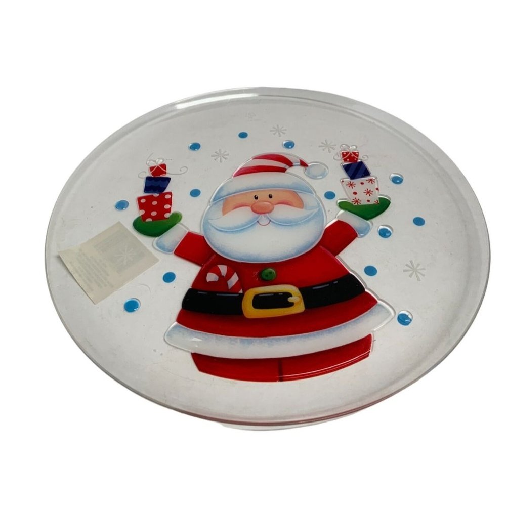New 12" Diameter Serving Plate Santa Clause w Presents xmas Claus Platter tray P